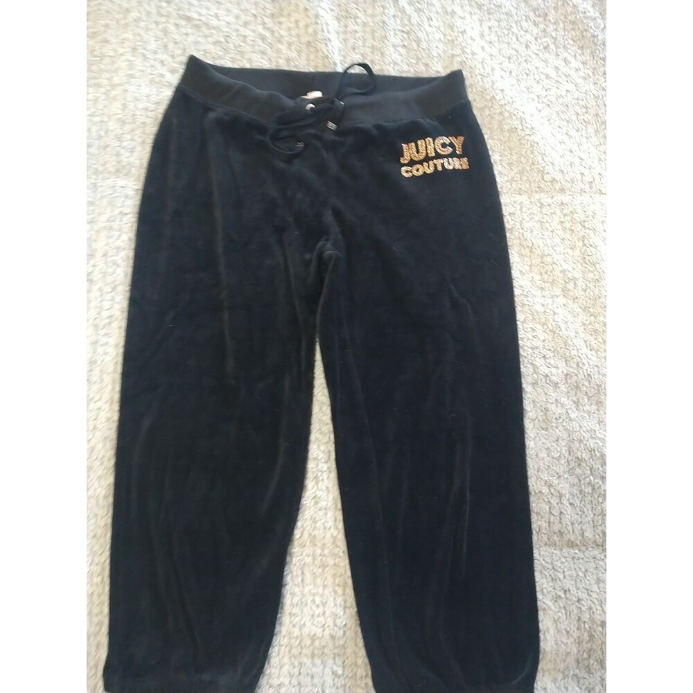 Juicy Couture Logo Velor Crop Pants Black Xs Y2K Logo